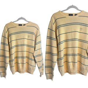 Izod Men's Stripe Casual Crew Neck Warm Business Yellow Sweater SZ Medium